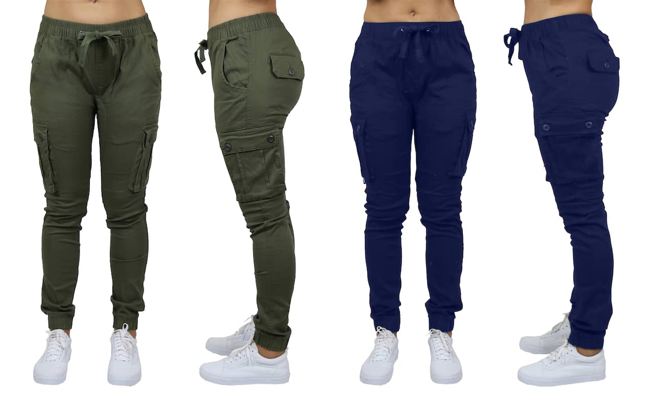Galaxy By Harvic Loose Fit Cotton Stretch Twill Women's Cargo Joggers 2 Pack